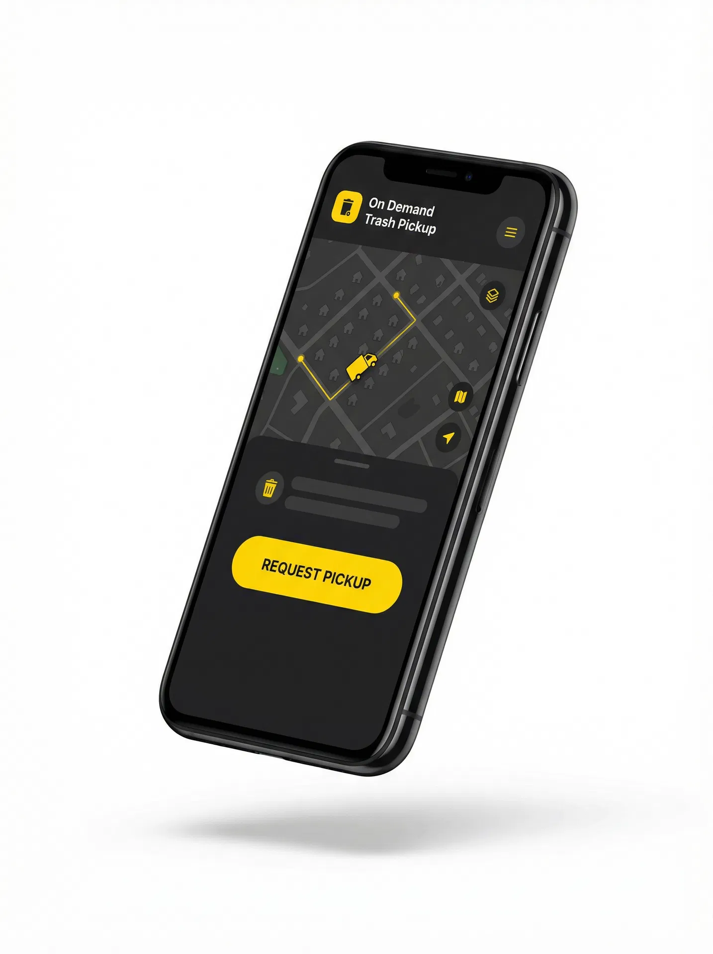 SnappTrash mobile app showing on-demand pickup interface