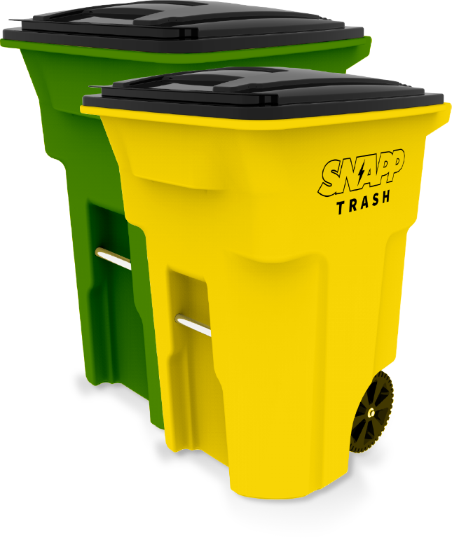 SnappTrash yellow and green 96-gallon toter bins